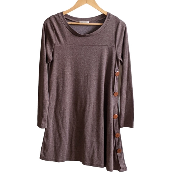 NWOT! iGENJUN L/S Shirt Dress Button Accents Asymmetrical Hem - Picture 9 of 12